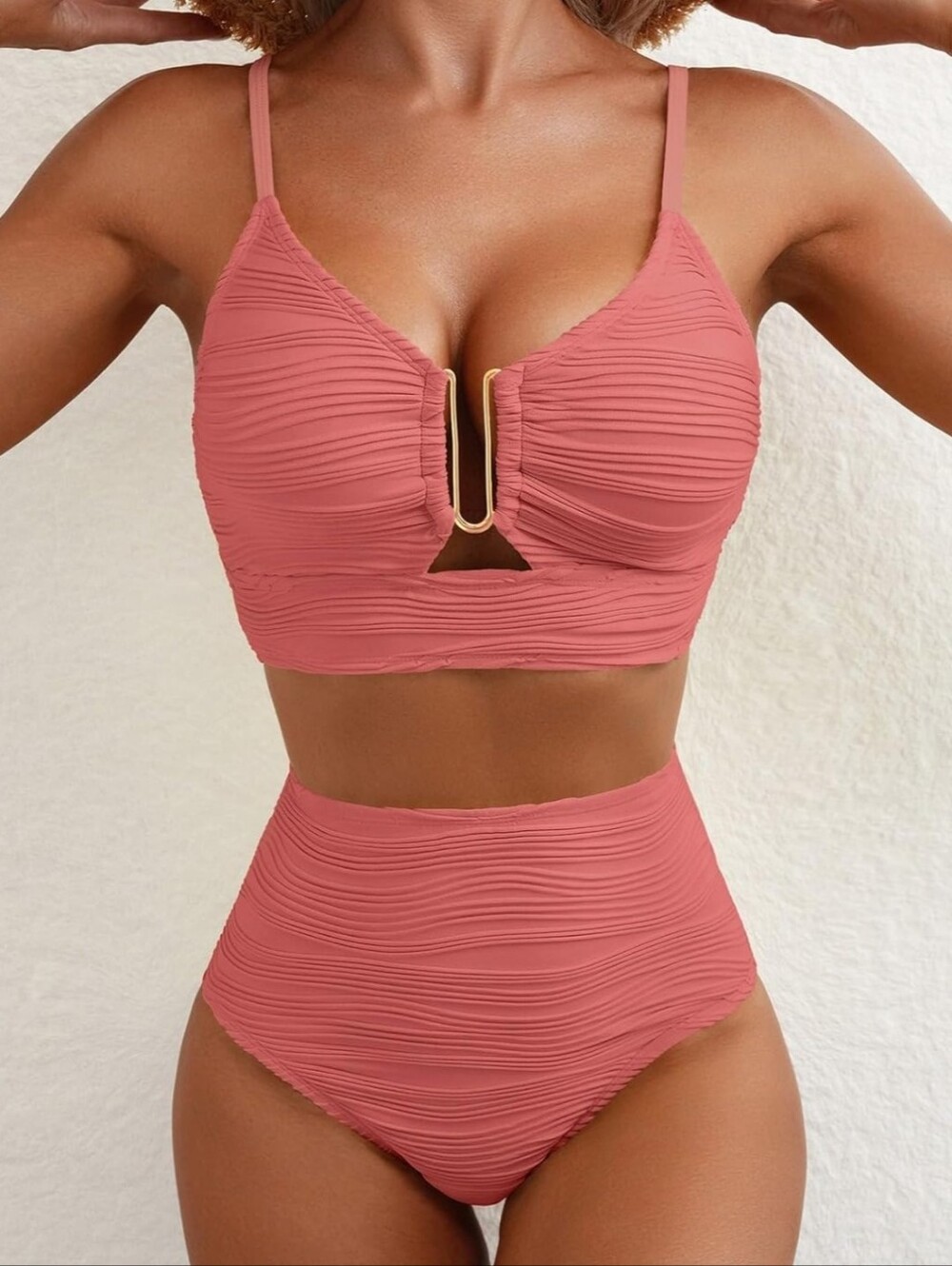 Ruched High-Waist Bikini Set - Dusty Rose